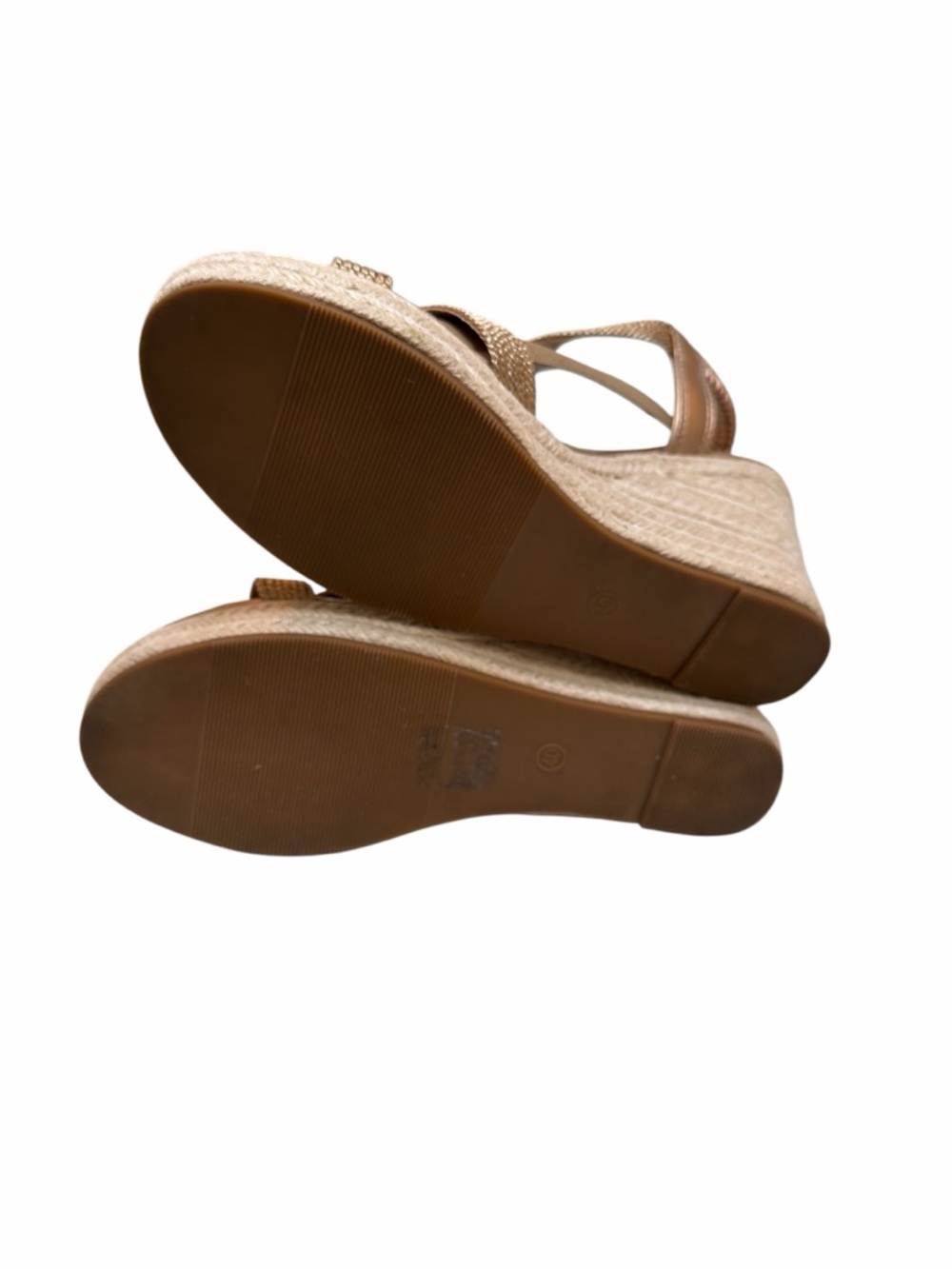 Gold Braided Espadrille Wedge Sandals Size 9 Metallic Platform Slingback - Picture 6 of 7